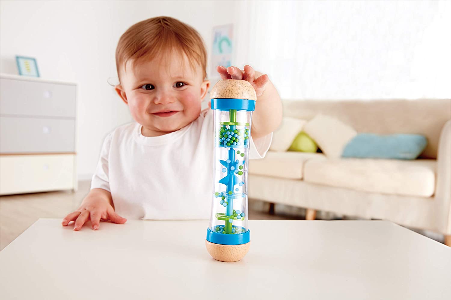 Hape Beaded Raindrops. Mini Wooden Musical Shake & Rattle