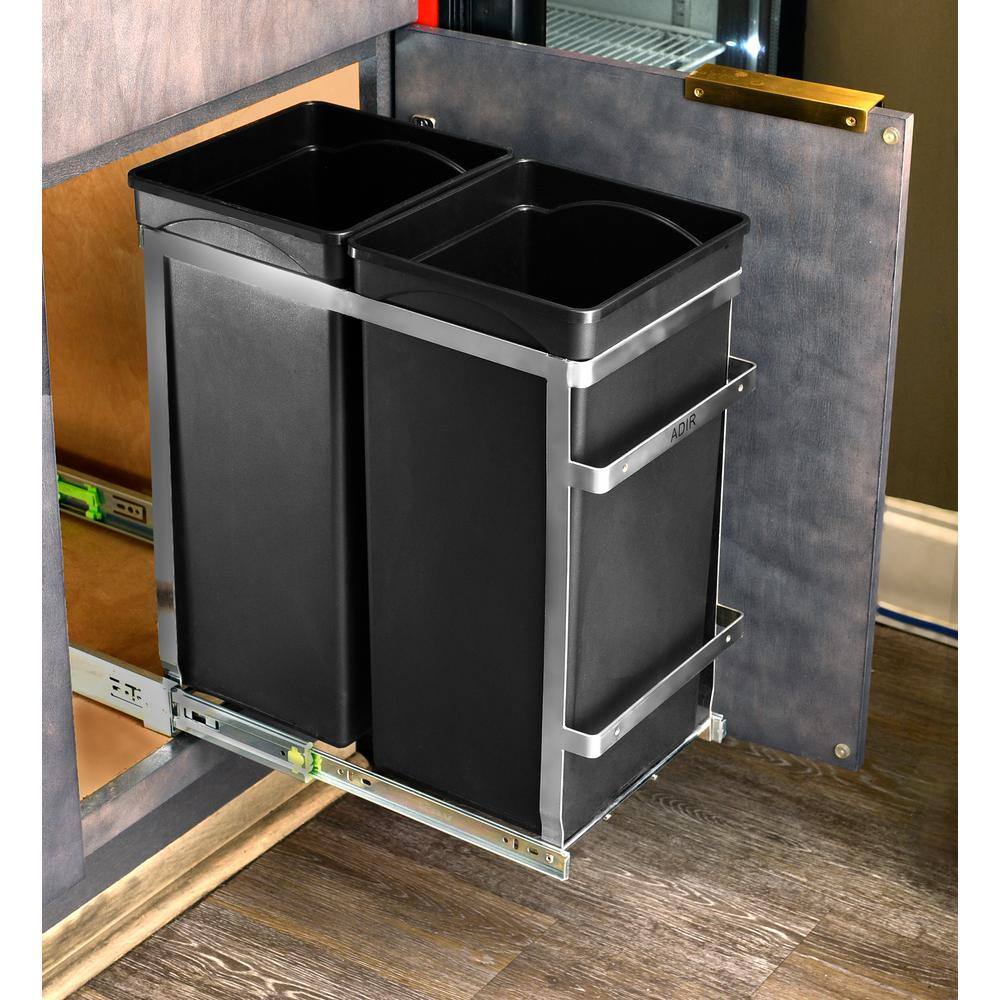 AdirHome 315-02-SS 9.5 Gal. Steel In-Cabinet Under-Counter Pull-Out Trash Can with 2 Trash Bins