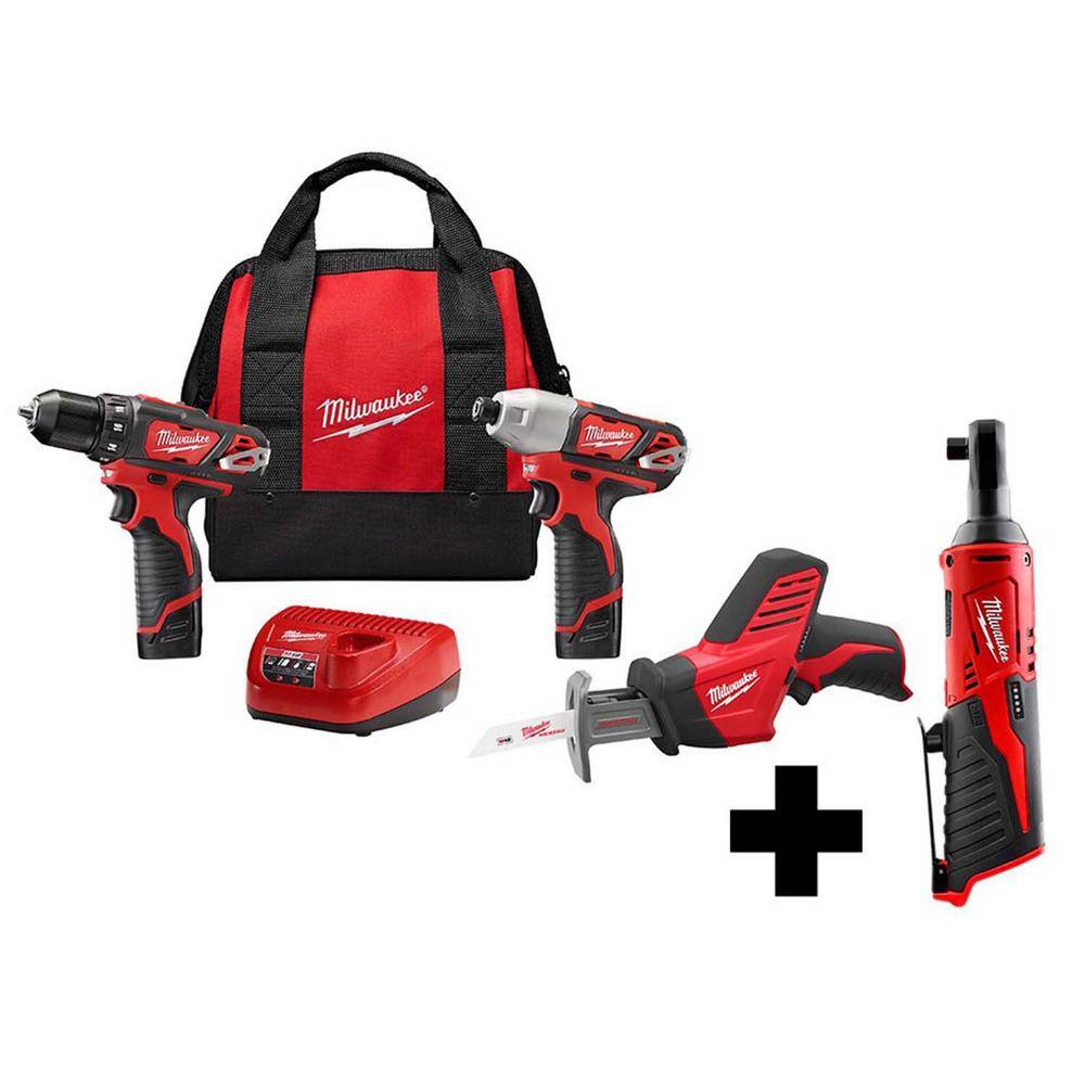 Milwaukee 2498-23-2457-20 M12 12V Lithium-Ion Cordless Combo Kit (3-Tool) with M12 3/8 in. Ratchet