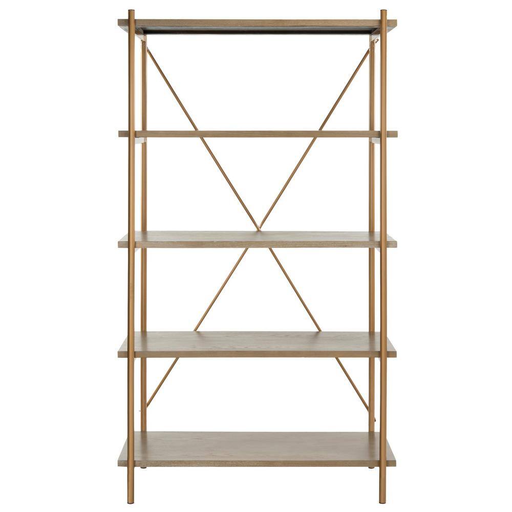 SAFAVIEH  Rigby 72 in. Brown/Gold Metal 5-shelf Bookcase