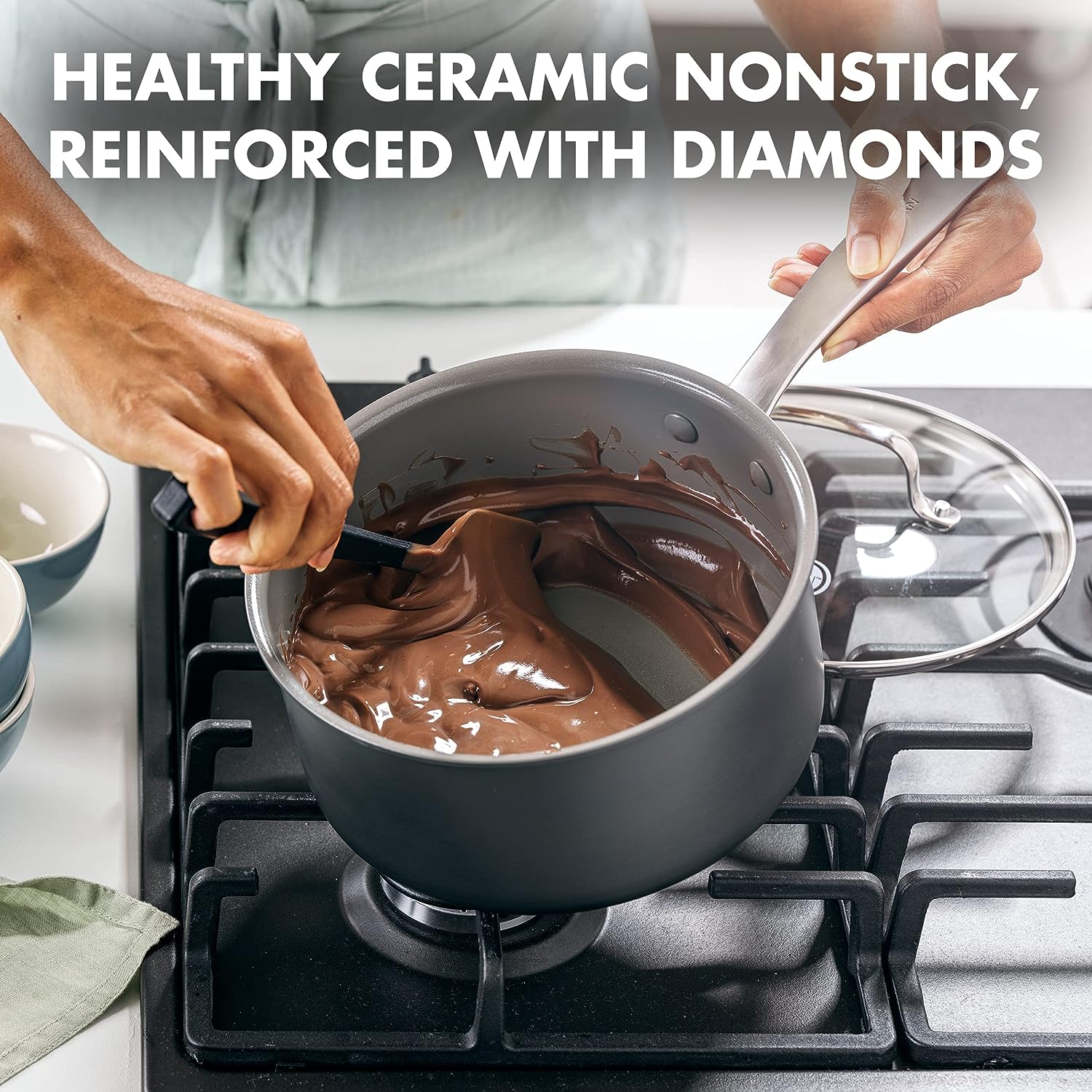 GreenPan Chatham Hard Anodized Healthy Ceramic Nonstick. 3QT Saucepan Pot with Lid. PFAS-Free. Dishwasher Safe. Oven Safe. Gray