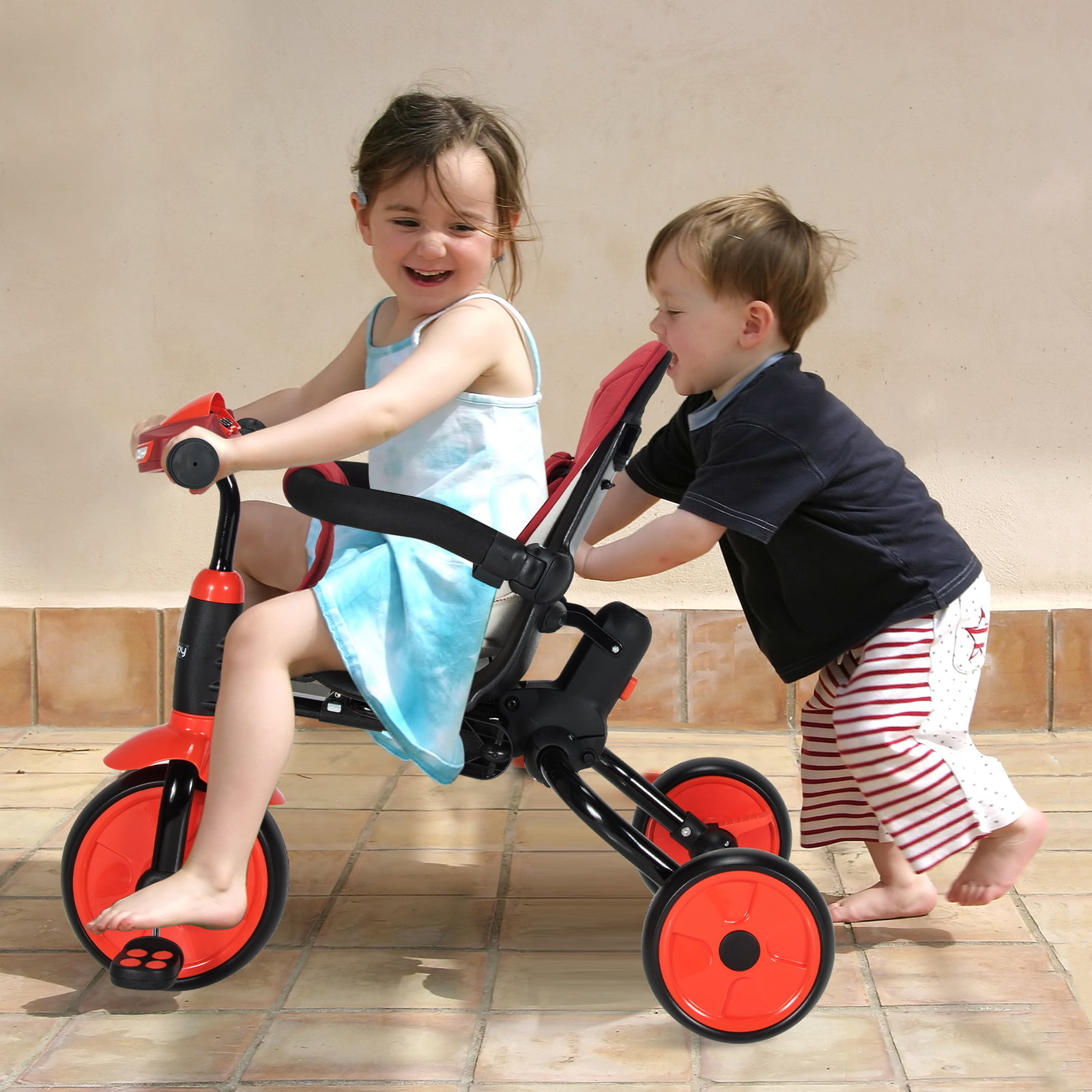 Infans 6-in-1 Foldable Baby Tricycle Toddler Bike Stroller W/Adjustable Push Handle Red
