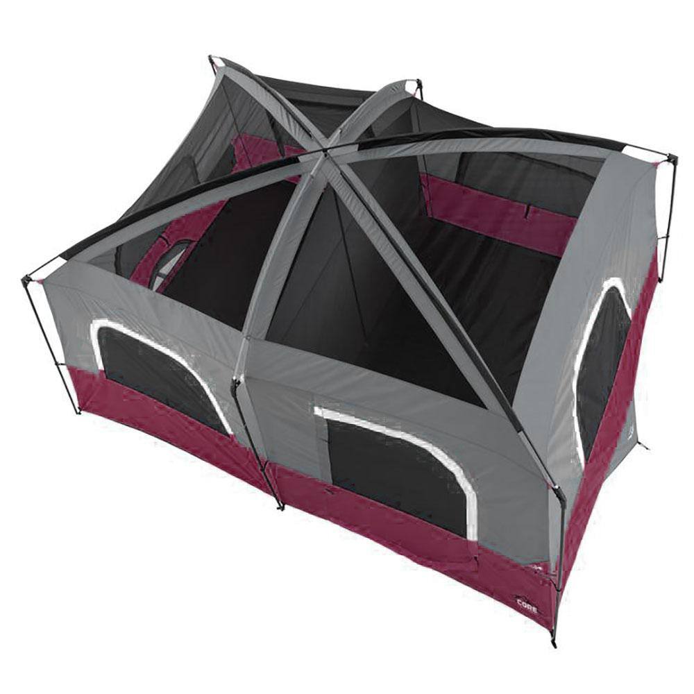 CORE CORE-40067 Straight Wall 14 ft. x 10 ft. 10-Person Cabin Tent with 2 Rooms and Rainfly in Red