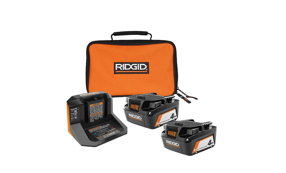 RIDGID AC93044SBN 18V Lithium-Ion (2) 4.0 Ah Battery Starter Kit with Charger and Bag