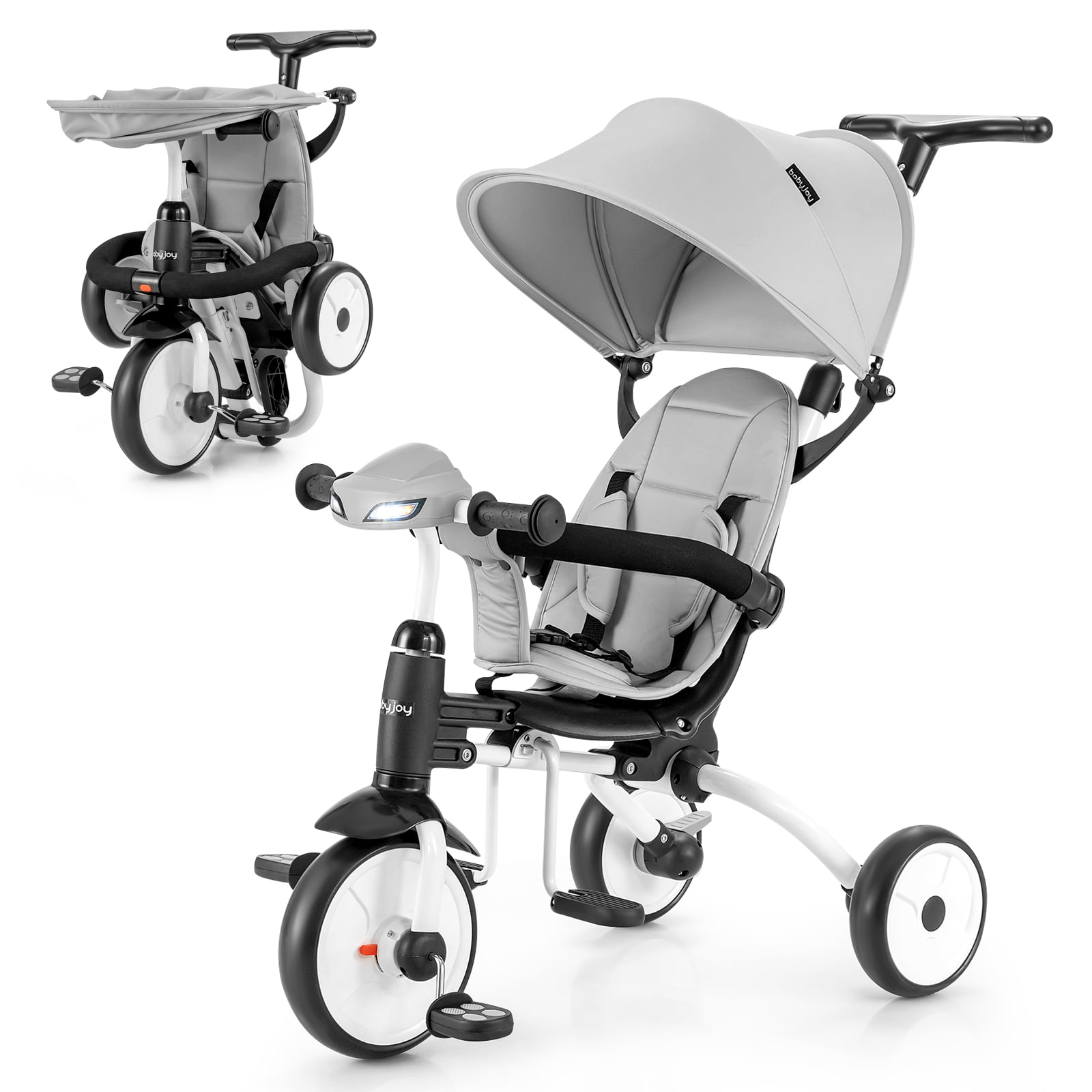 Infans 6-in-1 Folding Baby Tricycle Toddler Bike Stroller W/ Adjustable Handle Gray