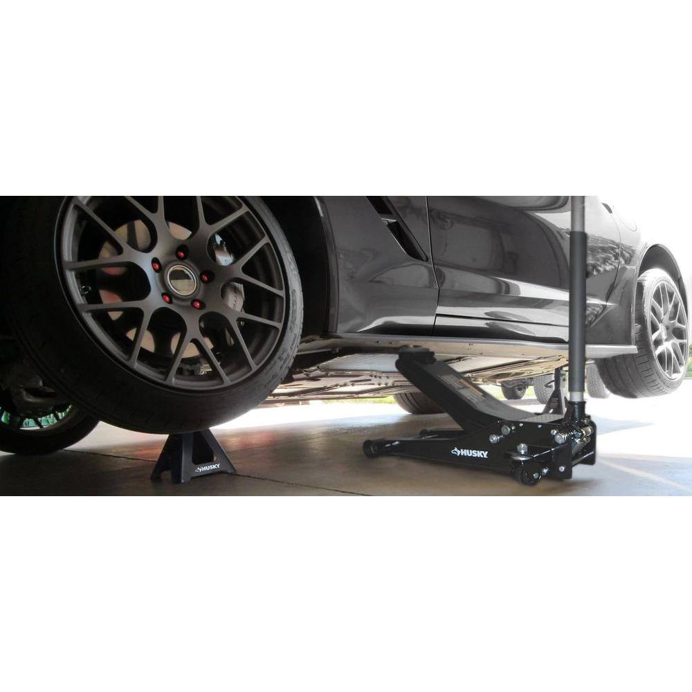 Husky HD0012065014-BD 3-Ton Low Profile Floor Jack with Quick Lift with 14 in. 13 Pocket Rolling Tool Bag