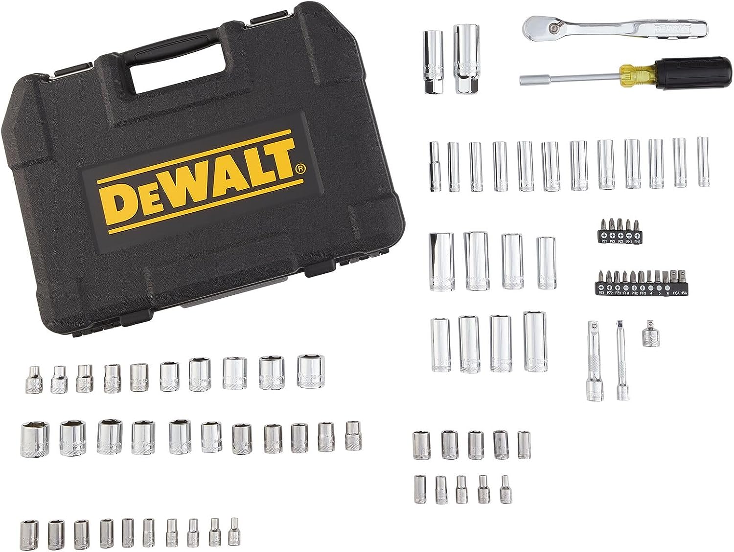 DEWALT Mechanic Tool Set. Includes Ratchets. Drill Bits and Anti-Slip Screwdriver. 84 Piece (DWMT81531)