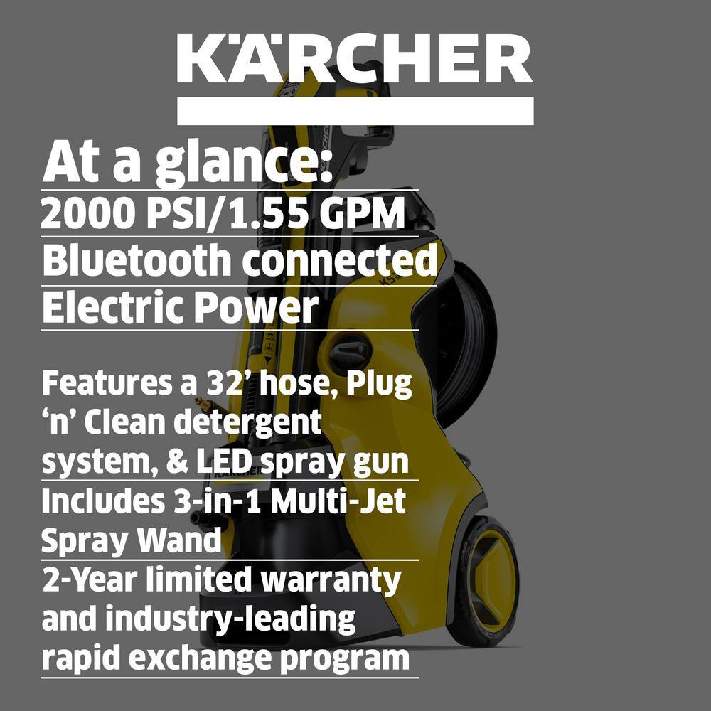Karcher 1.324-683.0 2000 PSI 1.55 GPM K 5 Premium Smart Control Cold Water Electric Pressure Washer Plus Smart Control Gun