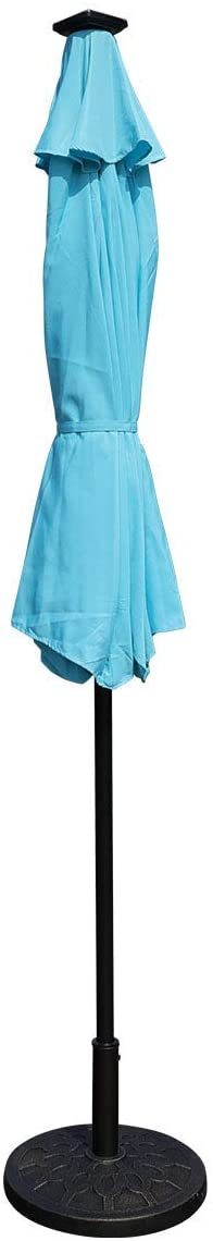 GOLDSUN Patio 9 Ft Market Outdoor Aluminum Table Umbrella with Solar LED Led lights and Push Button Tilt (Aqua blue)