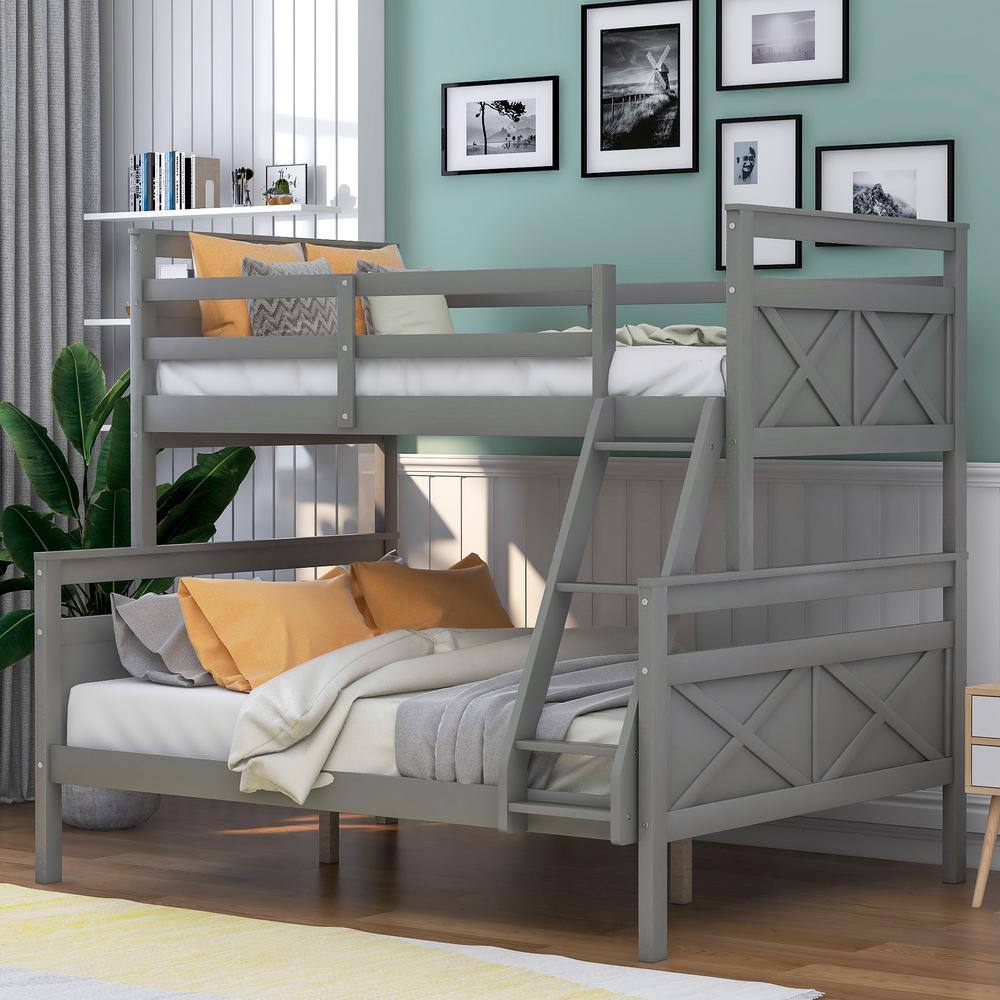 Harper & Bright Designs  Gray Twin Over Full Wood Bunk Bed with Ladder