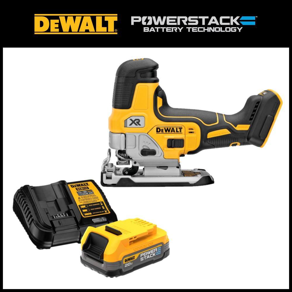 DEWALT DCS335BWP034C 20V MAX XR Cordless Barrel Grip Jigsaw and 20V MAX POWERSTACK Compact Battery Starter Kit