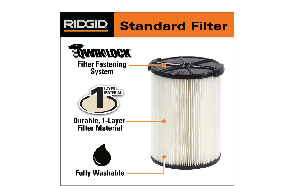 RIDGID VF4200 1-Layer Standard Pleated Paper Filter for Most 5 Gal. and Larger RIDGID Wet/Dry Shop Vacuums (2-Pack)