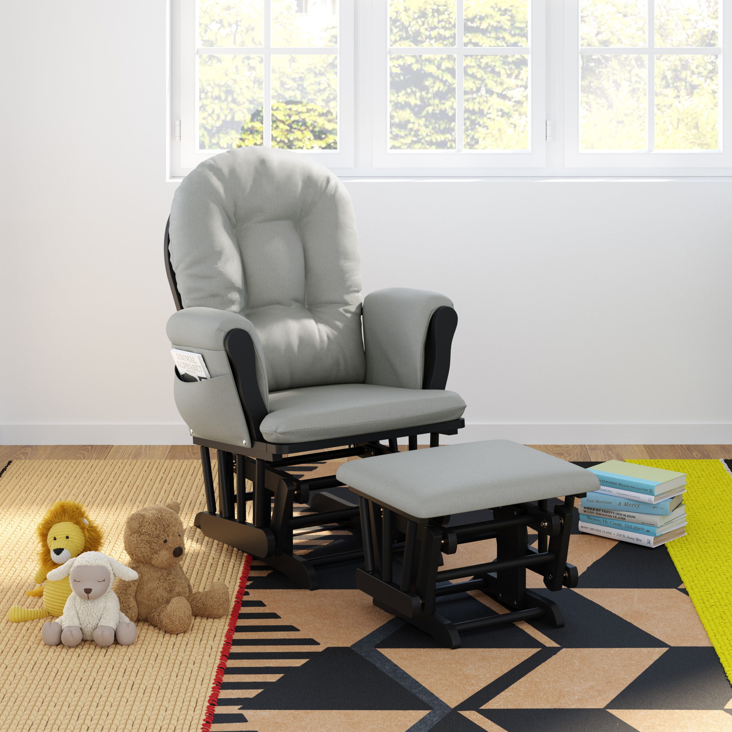 Storkcraft Hoop Nursery Glider and Ottoman. Black with Light Gray