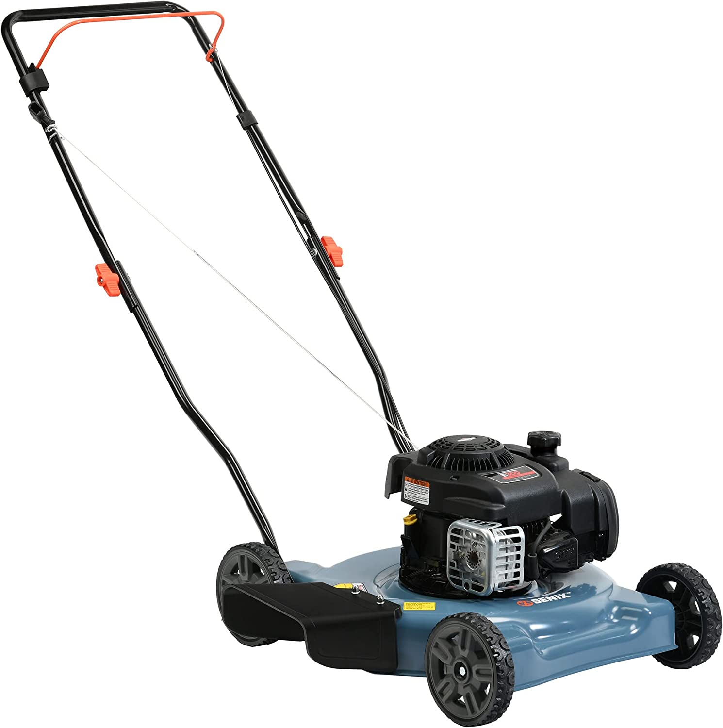 SENIX Gas Lawn Mower. 20-Inch. 125 cc 4-Cycle Briggs & Stratton Engine. Push Lawnmower with Side Discharge. 3-Position Height Adjustment. LSPG-L2. Blue