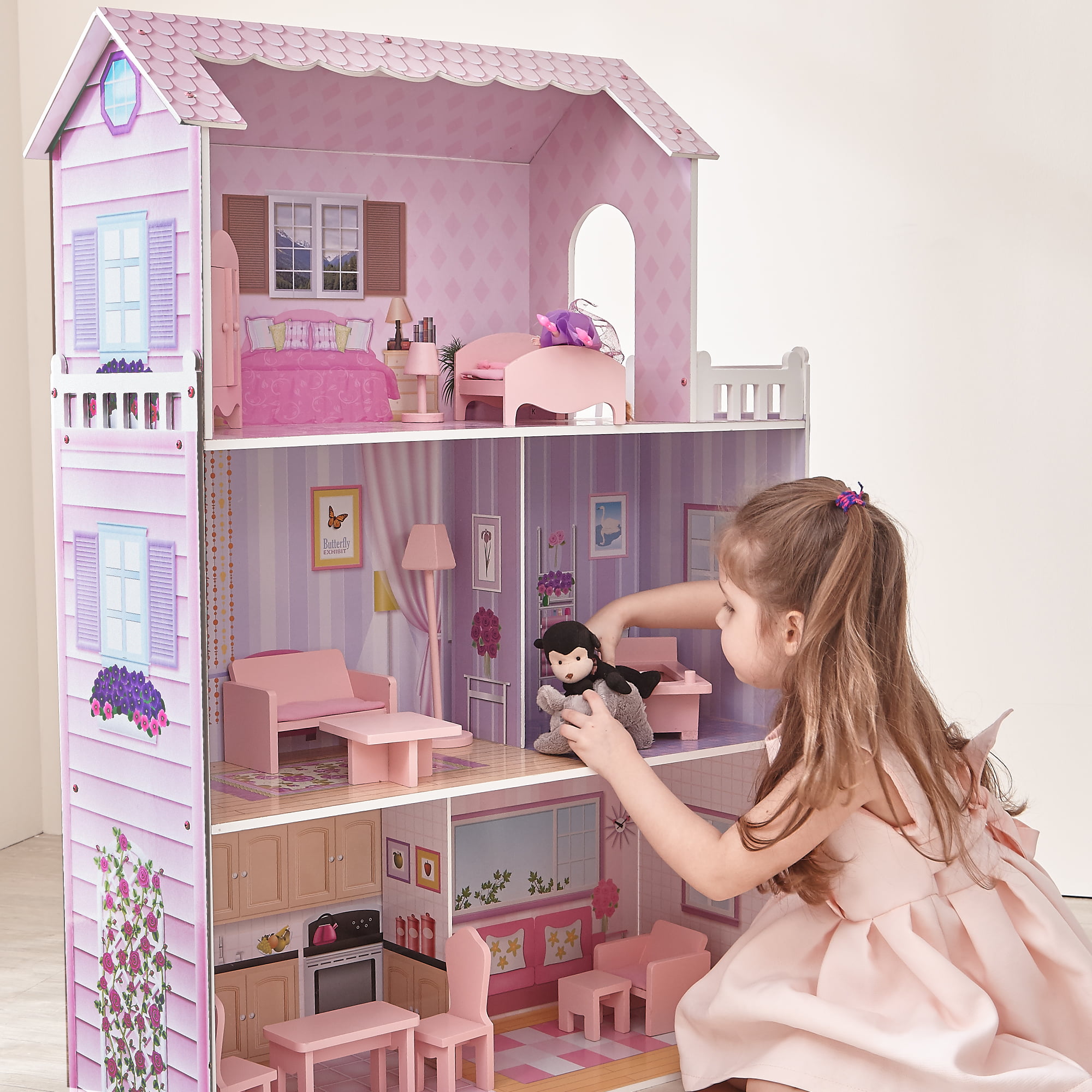 Olivia-s Little World Dreamland Tiffany Dollhouse with 12 Accessories. Pink/Purple