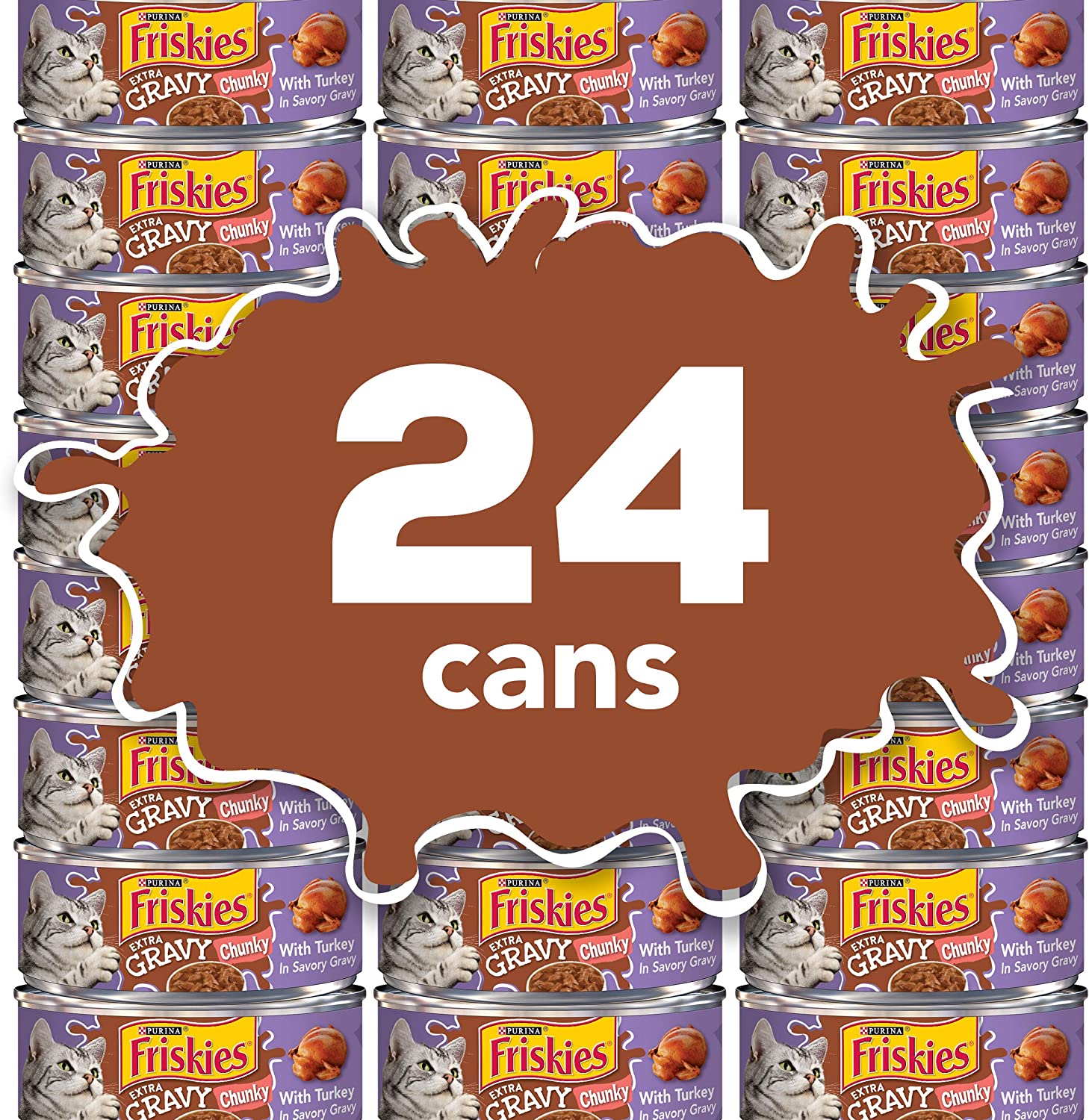 Purina Friskies Gravy Wet Cat Food Extra Gravy Chunky With Turkey in Savory Gravy - (24) 5.5 oz. Cans