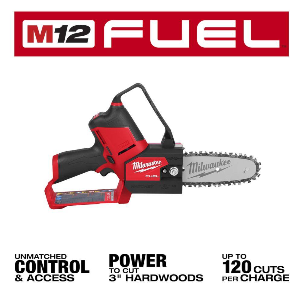 Milwaukee 2527-20-49-16-2732 M12 FUEL 12-Volt Lithium-Ion Brushless Battery 6 in. HATCHET Chainsaw (Tool-Only) with Extra 6 in. Chain