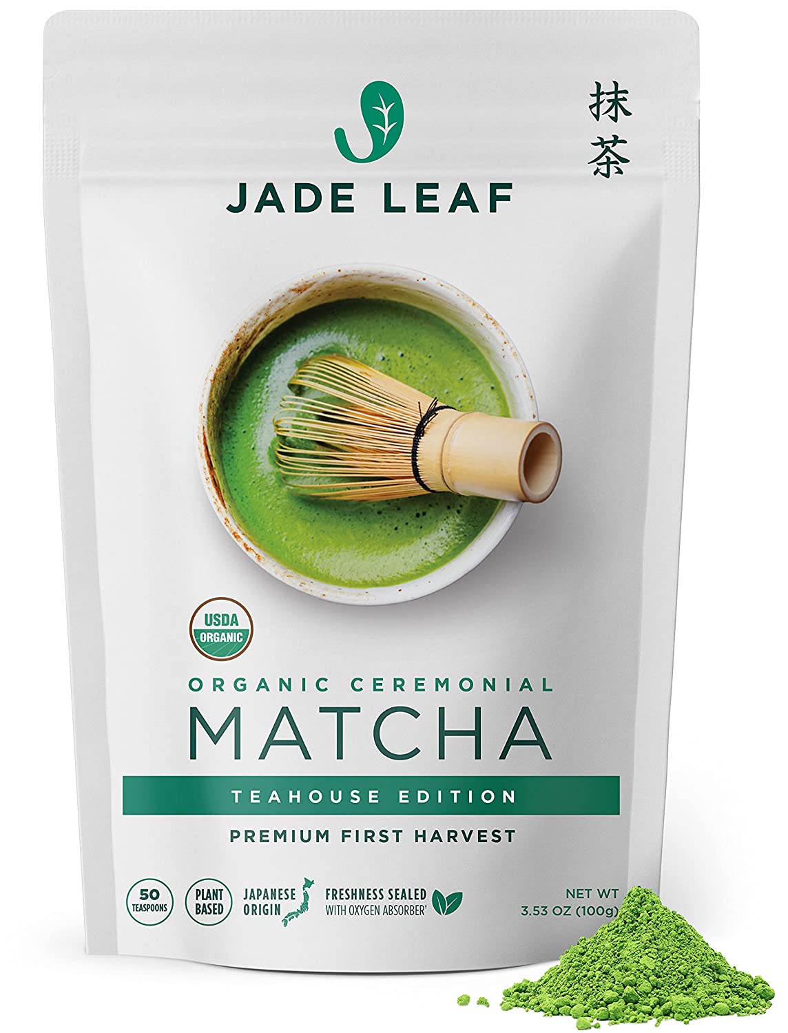 Jade Leaf Organic Matcha Green Tea Powder - Authentic Japanese Origin - Premium First Harvest Ceremonial Grade (3.53 Ounce)