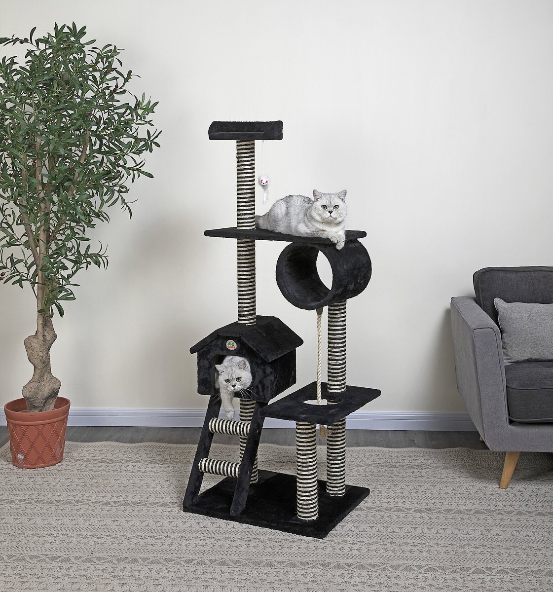 Go Pet Club 60-in Sisal Posts Cat Tree Condo. Black