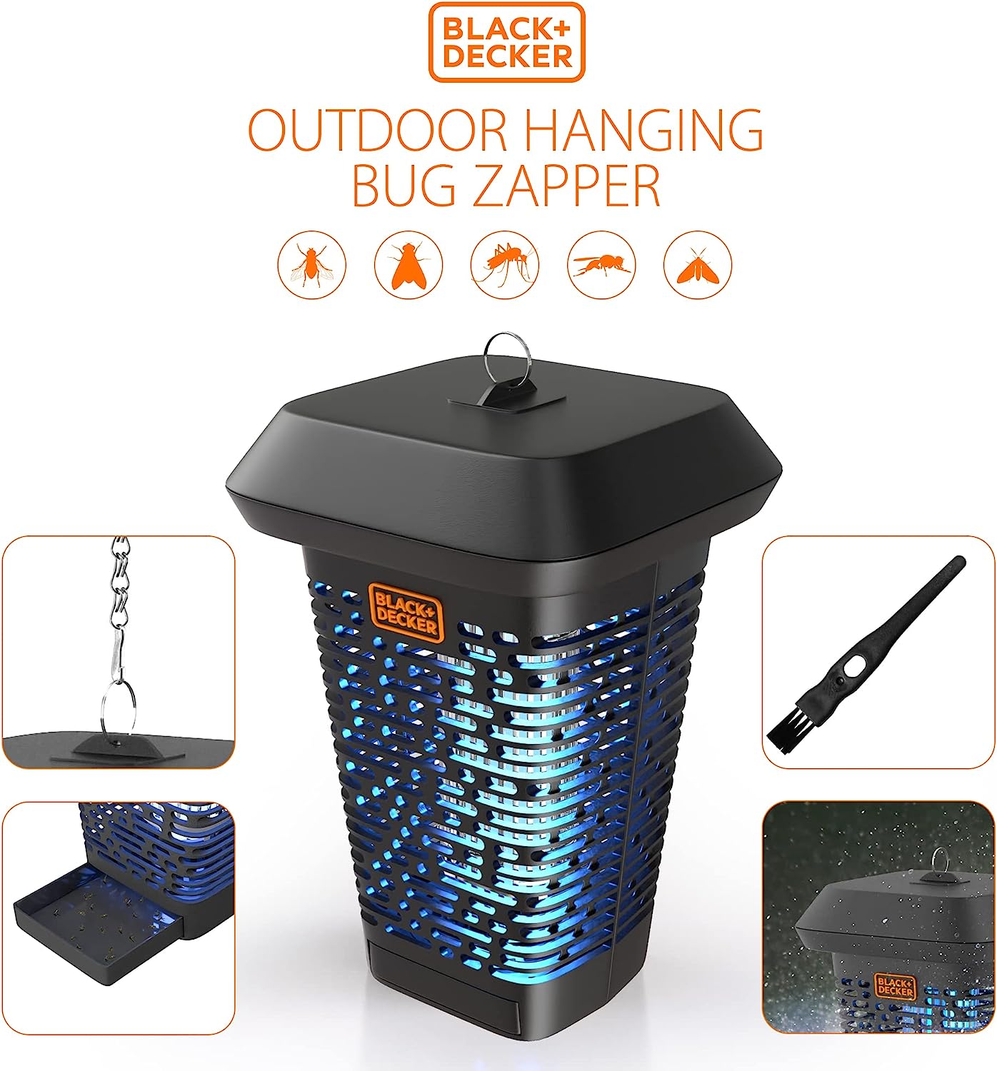 BLACK+DECKER Bug Zapper. Electric UV Insect Catcher & Killer for Flies. Mosquitoes. Gnats & Other Small to Large Flying Pests. 1 Acre Outdoor Coverage for Home. Deck. Garden. Patio. Camping & More