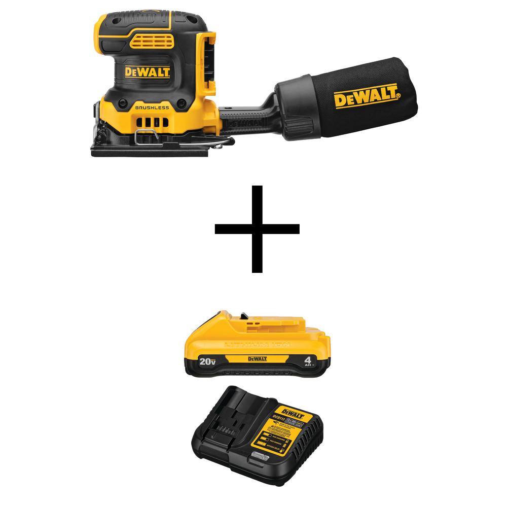 DEWALT DCW200BW240C 20V MAX XR Cordless Brushless 1/4 Sheet Variable Speed Sander. (1) 20V 4.0Ah Battery. and 12V - 20V Charger
