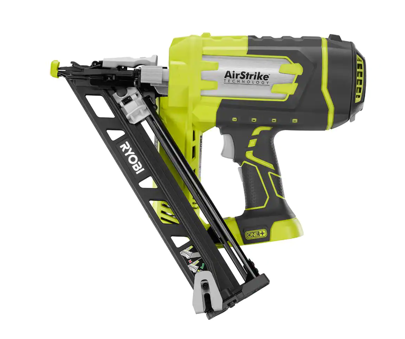RYOBI P330 ONE+ 18V Lithium-Ion Cordless AirStrike 15-Gauge Angled Finish Nailer (Tool Only) with Sample Nails