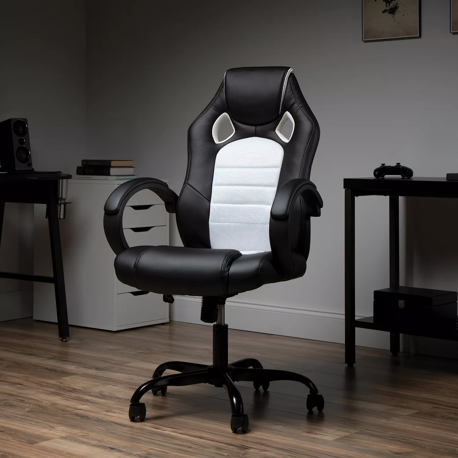 OFM ESS Collection High-Back Gaming Chair. Padded Loop Arms. White