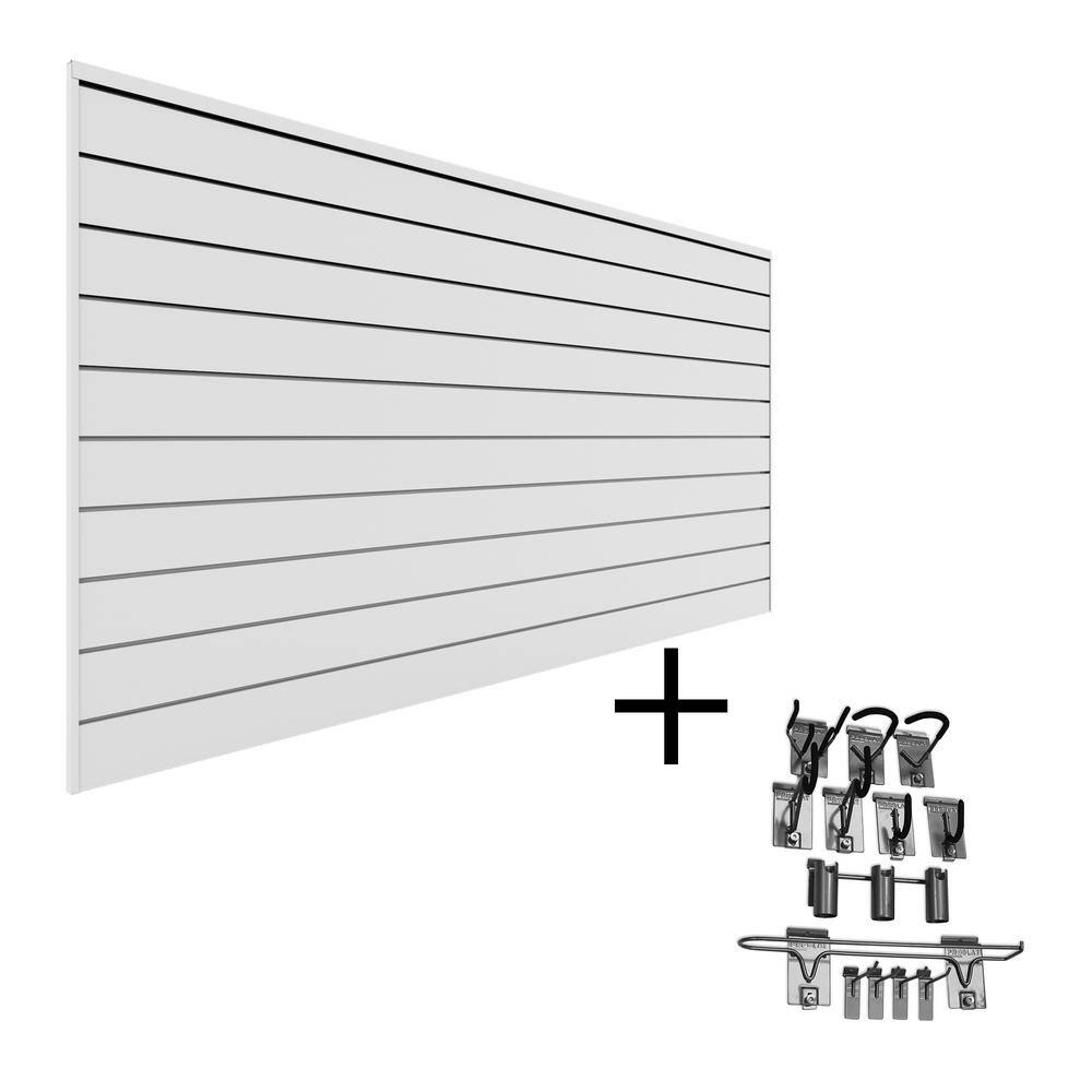 Proslat 33004 PVC Slatwall 8 ft. x 4 ft. White Sports Bundle (12-Piece)