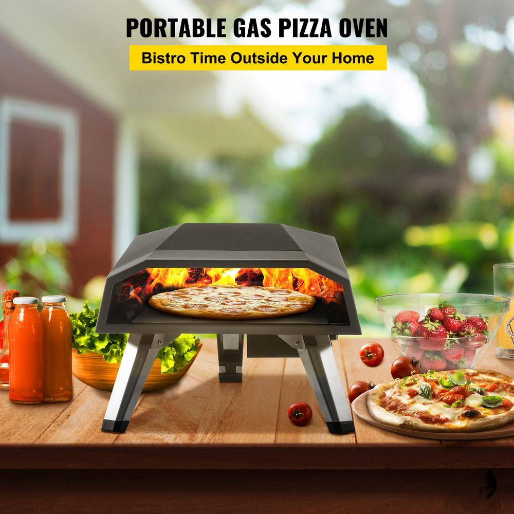 VEVOR PSLHWBXRQSY1252Q5V0 Propane Pizza Oven 12 in. Stainless Steel Portable Outdoor Pizza Oven 1472°F Maximum Temperature Pizza Stone in Black