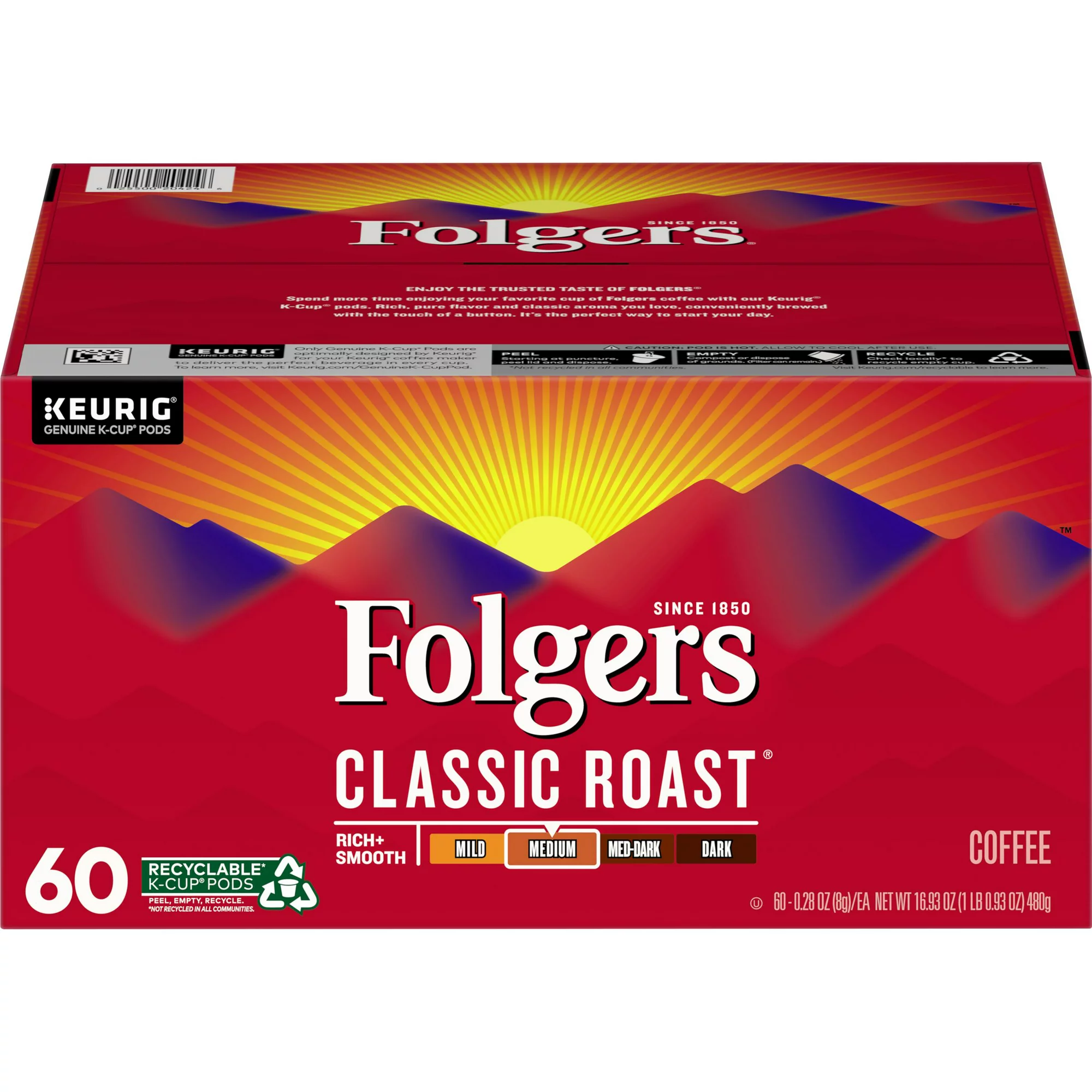 Folgers Classic Roast Coffee K-Cup Pods Medium Roast Coffee 60-Count