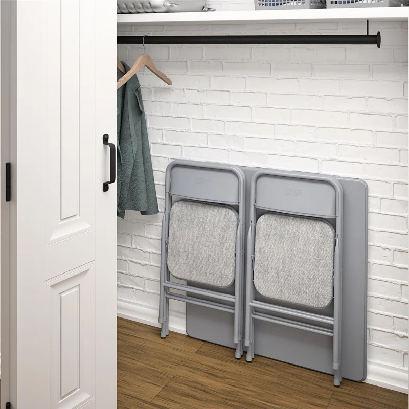 COSCO 14551GRY1E Premium 5-Piece Table & Chair Dining Set. with 34″ Vinyl Top Card Table and 4 Fabric Padded Seat & Back Folding Chairs. Gray