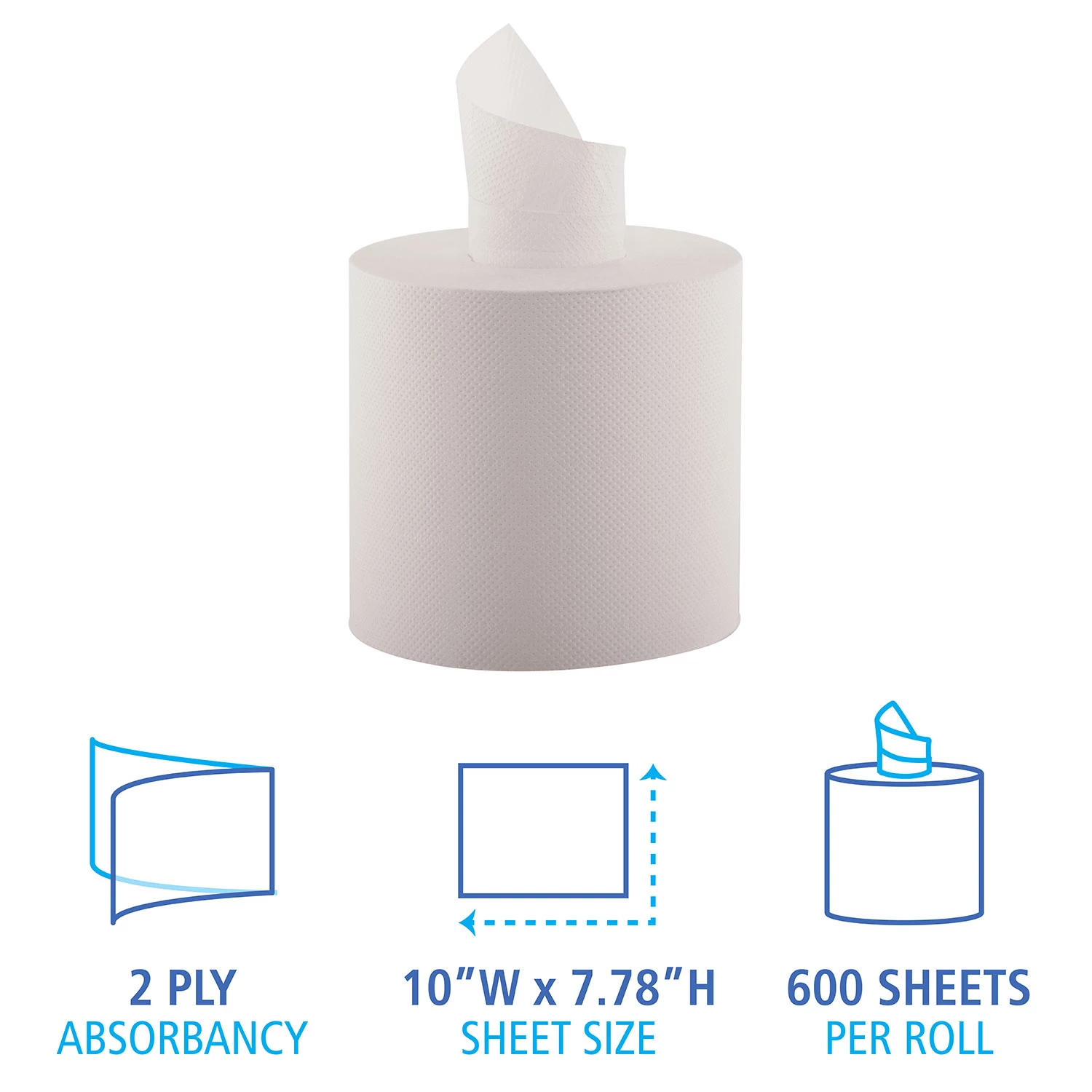 Boardwalk Center-Pull Hand Towels. 2-Ply. Perforated. 7 7/8″ x 10″. White (600/roll. 6 rolls)