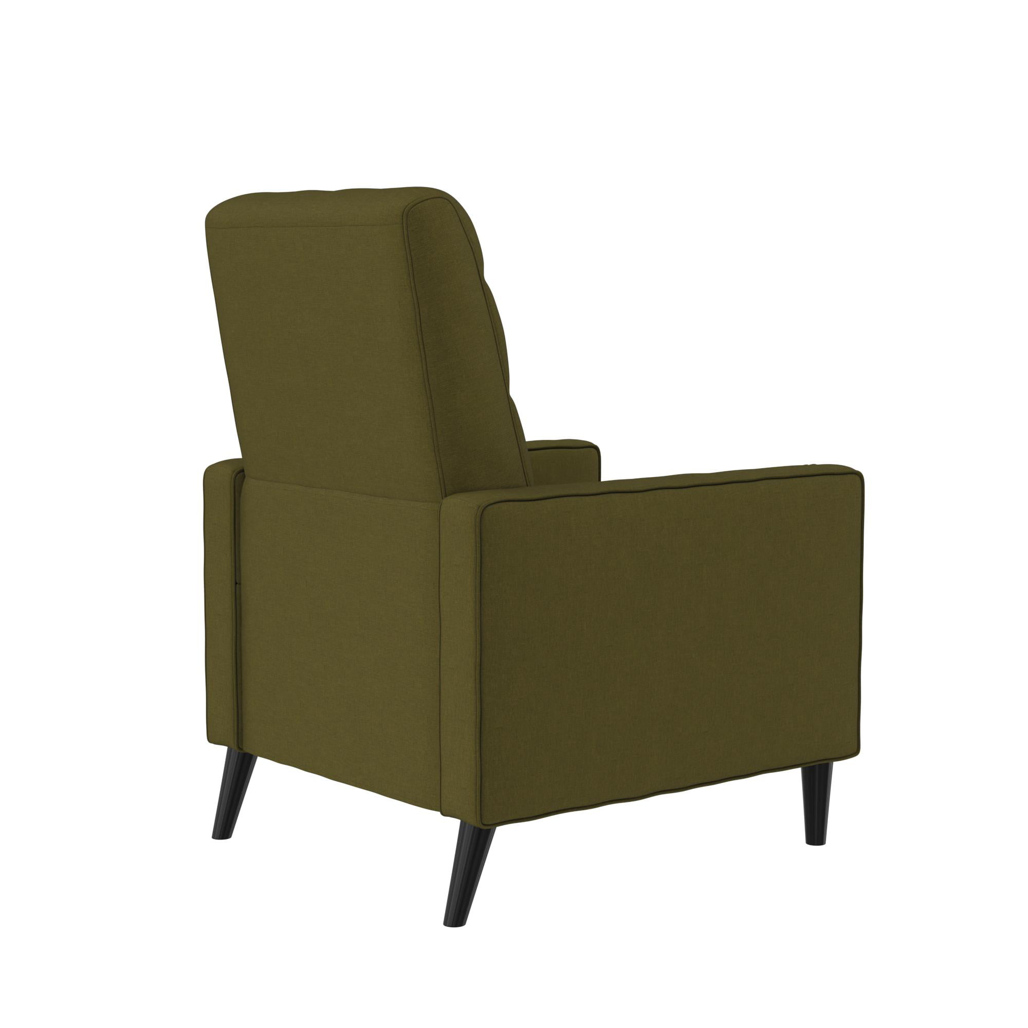 Queer Eye Wimberly Pushback Recliner. Mid-Century Modern Accent Chair. Olive Green Linen