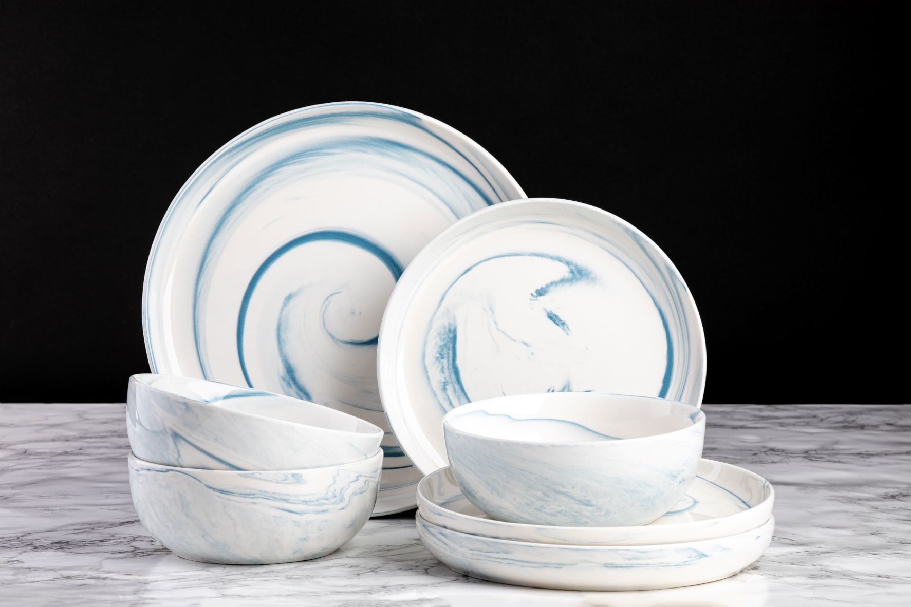 Thyme & Table Dinnerware Blue Marble Stoneware. 12 Piece Set