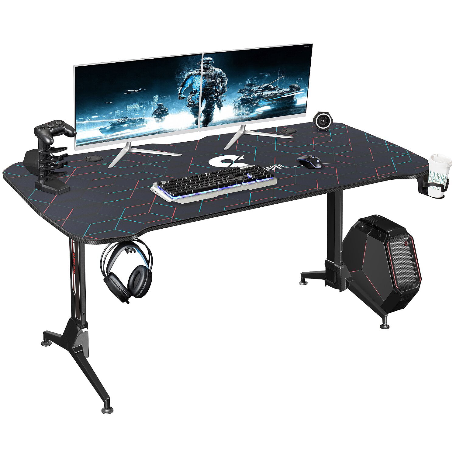 Lacoo Gaming Desk Steel Frame Y-shaped Gaming Desk with Adjustable Height. Black 63″ x28.9″ x 31.9″