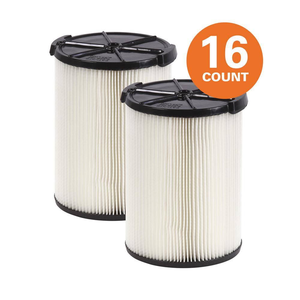 RIDGID VF4200C 1-Layer Standard Pleated Paper Filter for Most 5 Gallon and Larger RIDGID Wet/Dry Shop Vacuums (16-Pack)