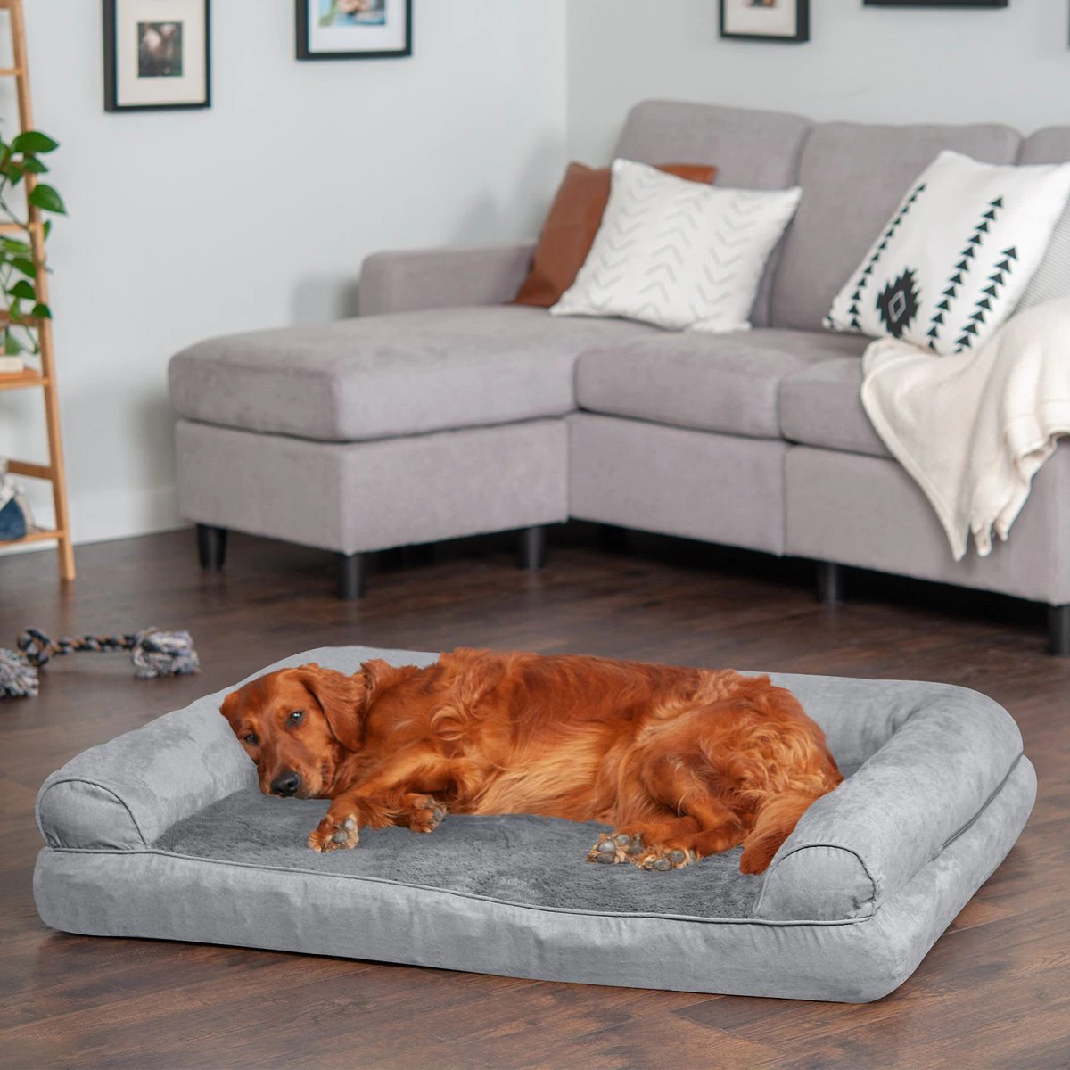 FurHaven Plush & Suede Full Support Orthopedic Sofa Dog & Cat Bed. Gray. Jumbo