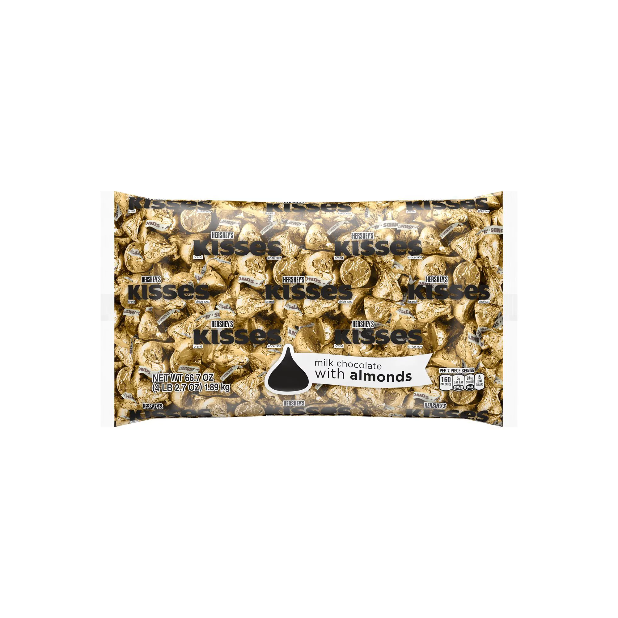 HERSHEY-S. KISSES Gold Foils Milk Chocolate with Almonds Candy. Individually Wrapped. 66.7 oz. Bulk Bag (400 Pieces)