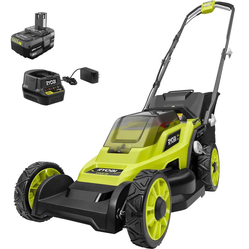 RYOBI P1180 ONE+ 18V 13 in. Cordless Battery Walk Behind Push Lawn Mower with 4.0 Ah Battery and Charger