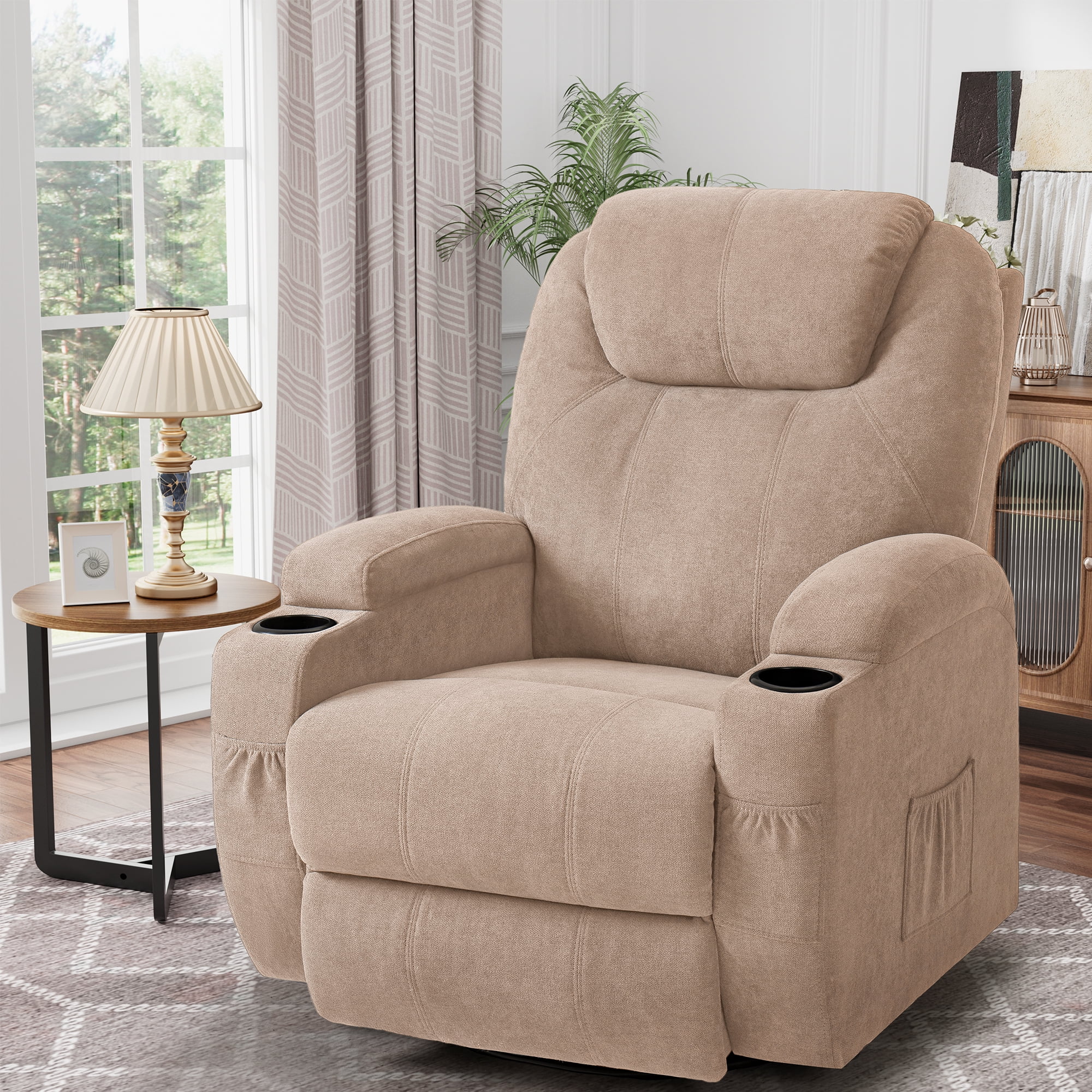 Vineego Fabric Power Massage Lift Recliner Chair with Heat & Vibration for Elderly.Beige