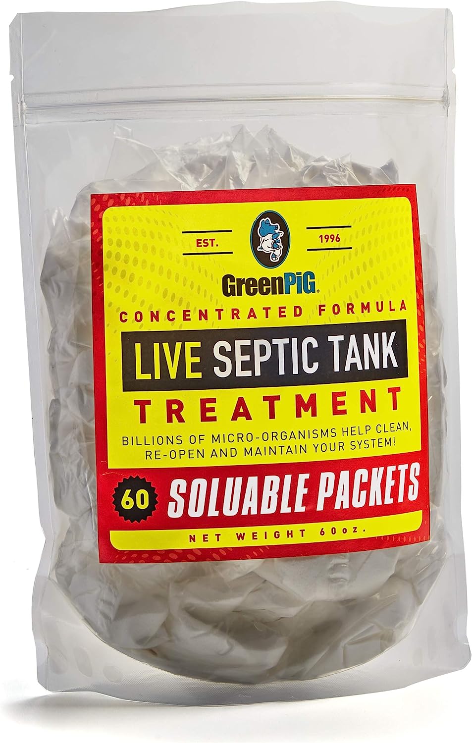 GREEN PIG 61 Live Tank Treatment Aids in The Breakdown of Septic Waste to Prevent Backups with Easy Dissolvable Flush. Consumer Strength