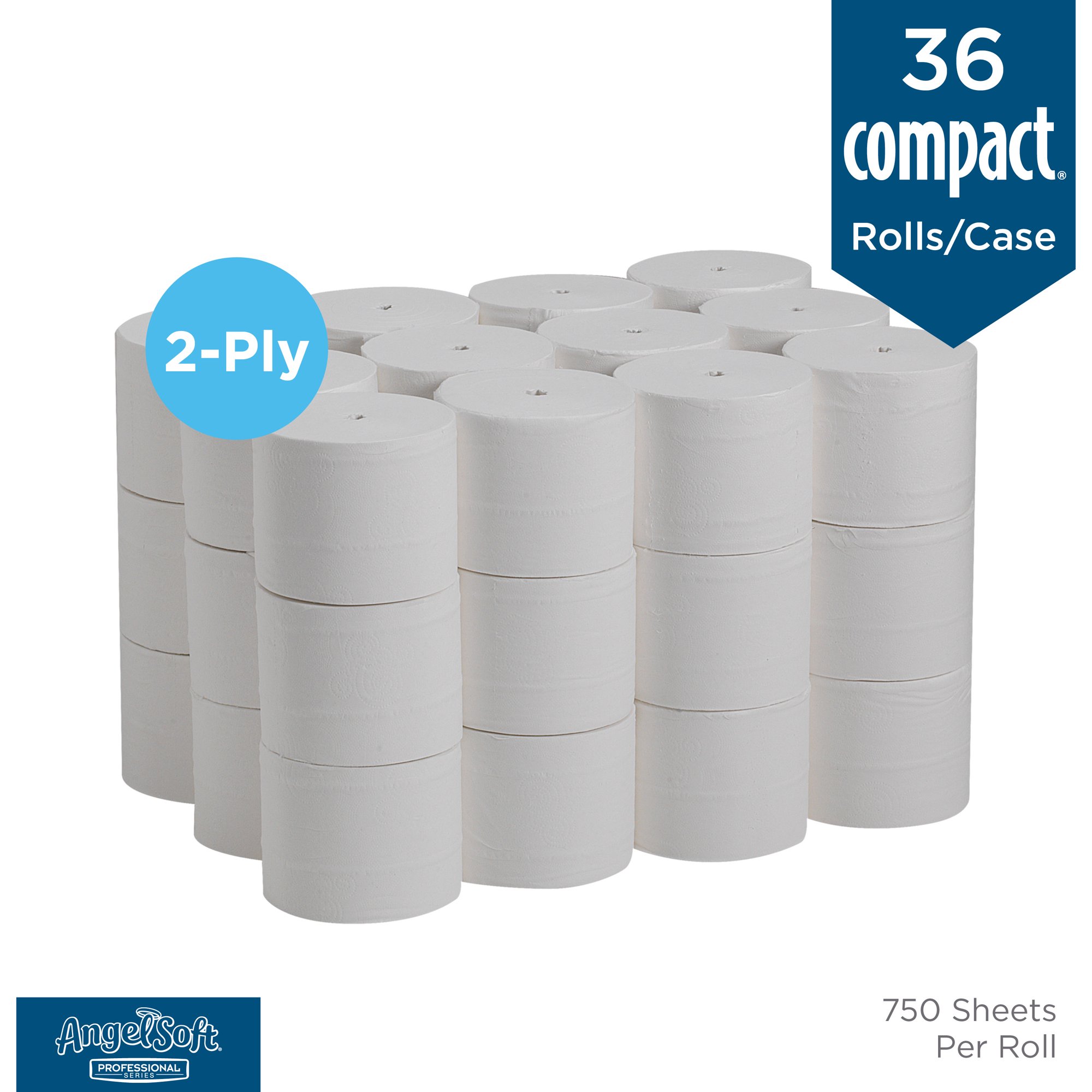 Georgia-Pacific Angel Soft Professional Series Compact Embossed Coreless 2-Ply Toilet Paper. 19371. 750 Sheets per Roll. 36&nbsp;Rolls per Case