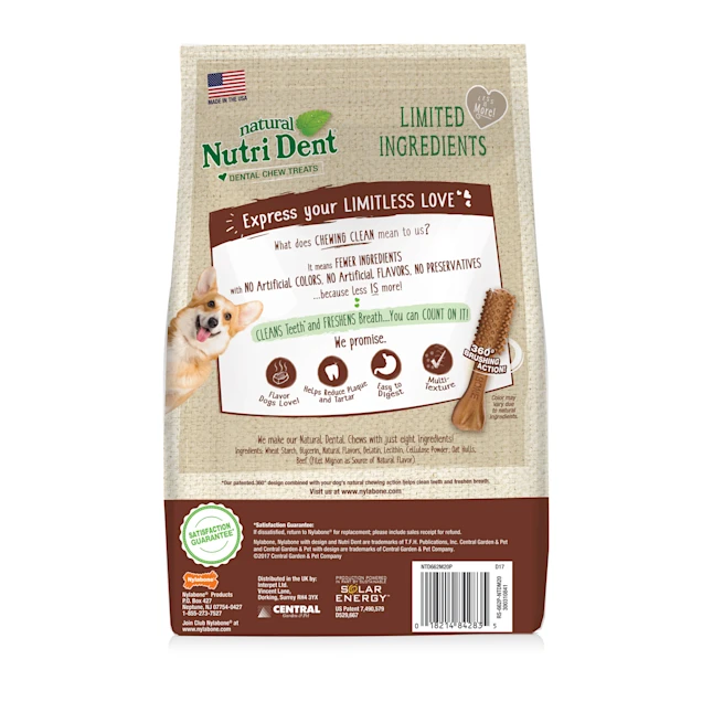 Nylabone Nutri Dent Limited Ingredients Medium Filet Mignon Dental Chews. 19 oz.. Pack of 20