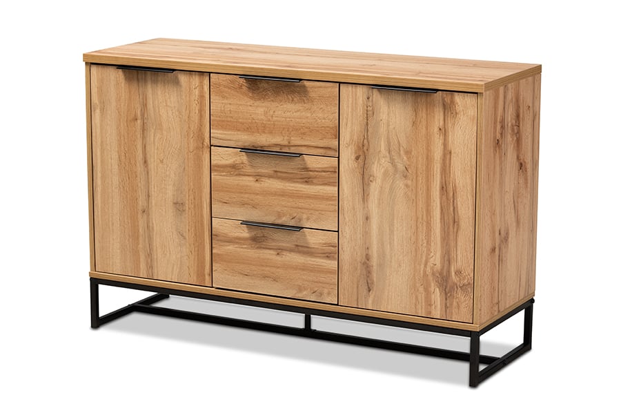 Baxton Studio Reid 3 Drawer Sideboard. Oak. Black