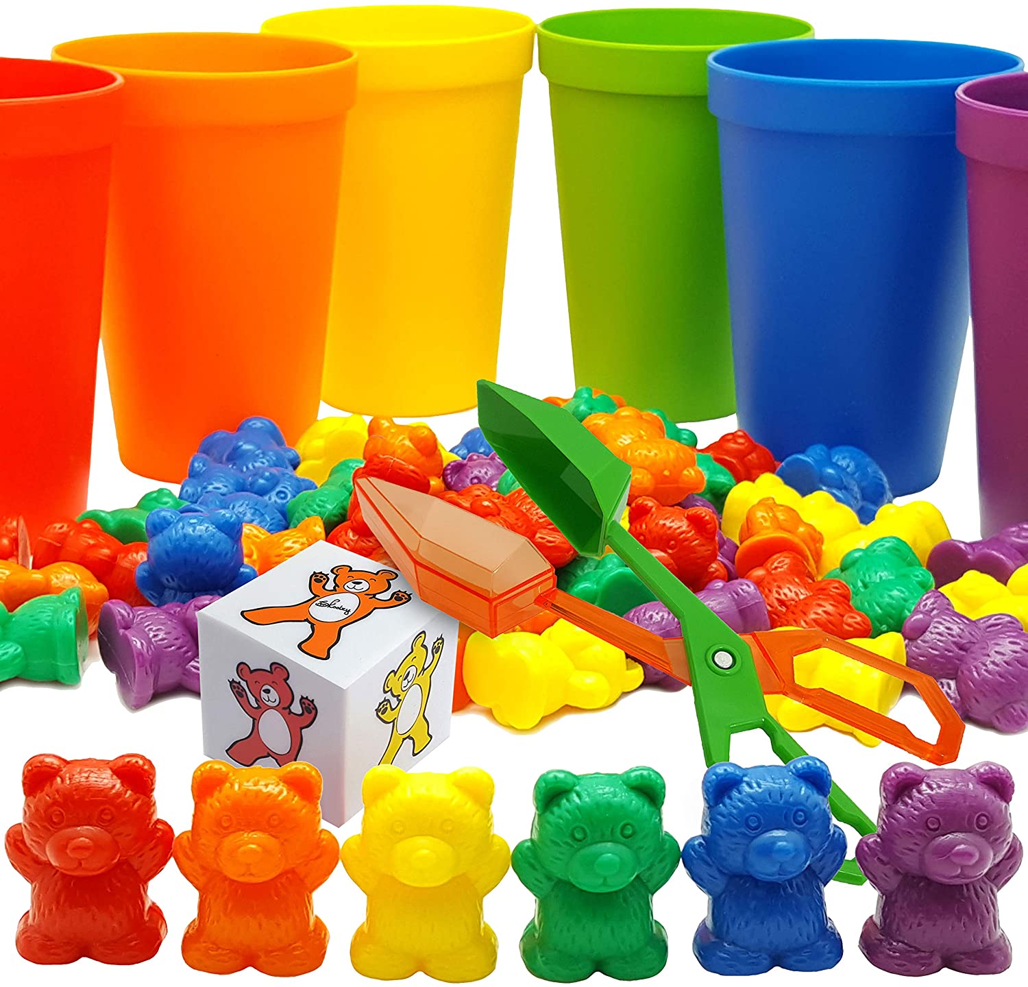 Skoolzy Rainbow Counting Bears with Matching Sorting Cups. Set of 71pc