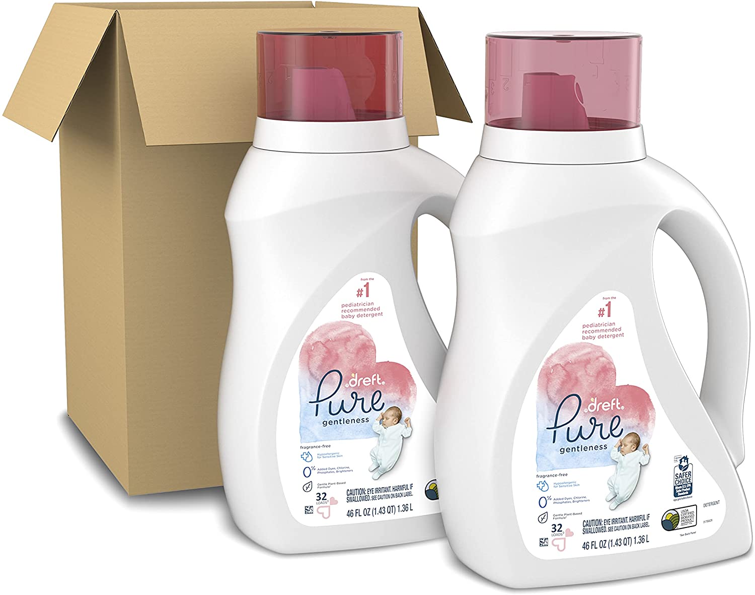 Dreft Pure Gentleness Liquid Baby Detergent. Fragrance Free. 46 Fl Oz. Pack of 2