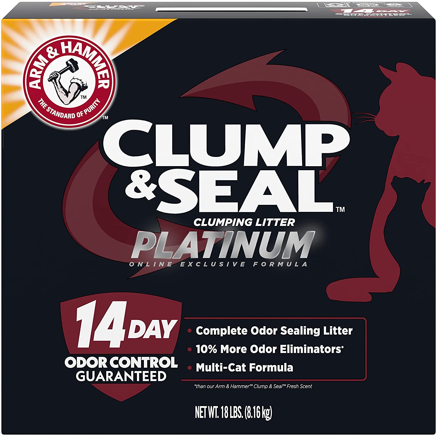 ARM & HAMMER Clump & Seal Multi-Cat Complete Odor Sealing Clumping Cat Litter with 14 Days of Odor Control. 18 lbs.