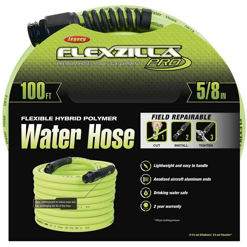 Flexzilla HFZWP5100 Pro 5/8 in. x 100 ft.. 3/4 in. - 11-1/2 GHT Fittings Water Hose