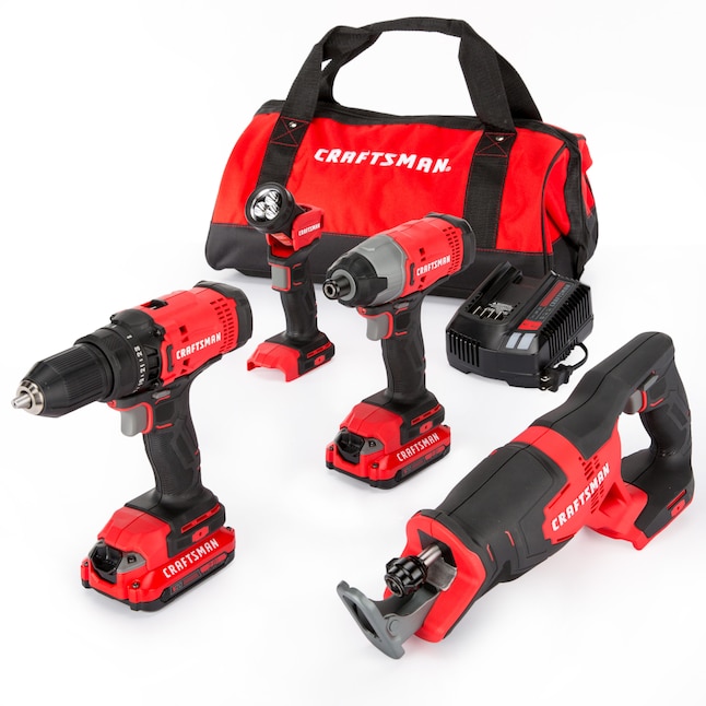CRAFTSMAN CMCK400D2  V20 4-Tool 20-volt Max Power Tool Combo Kit with Soft Case (2 Li-ion Batteries Included and Charger Included)