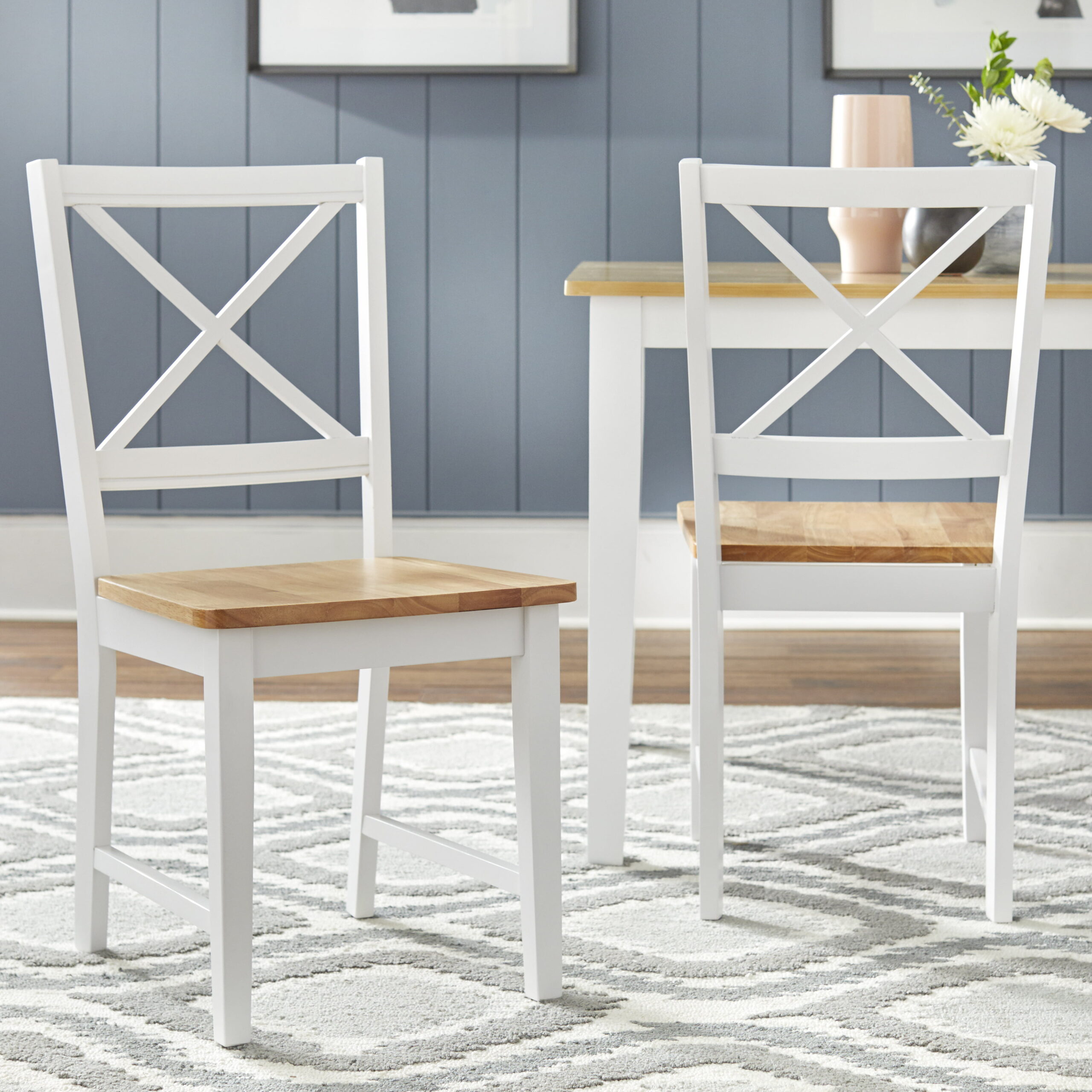 Virginia Cross-Back Chair. Set of 2. White/Natural